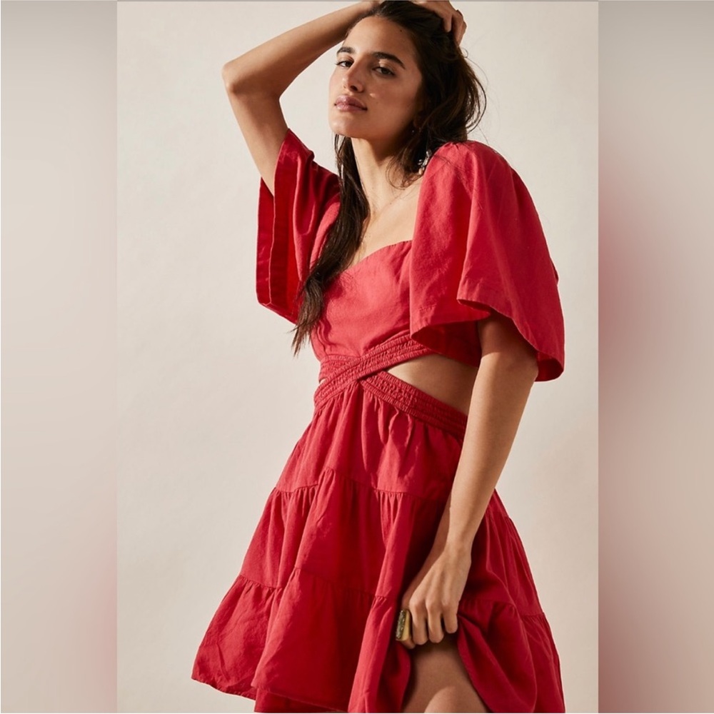 Free people cross of sunlight mini dress atlas red